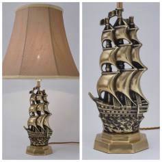 Art Deco ship lamp, brass galleon, ELPEC, 1920`s ca, English